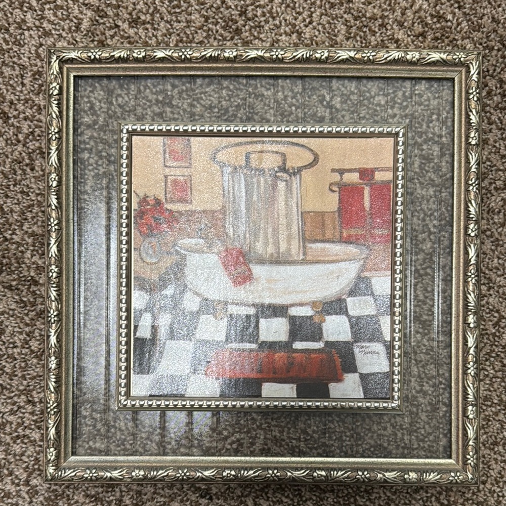 Vintage Bathroom Wall Art in Ornate Frame